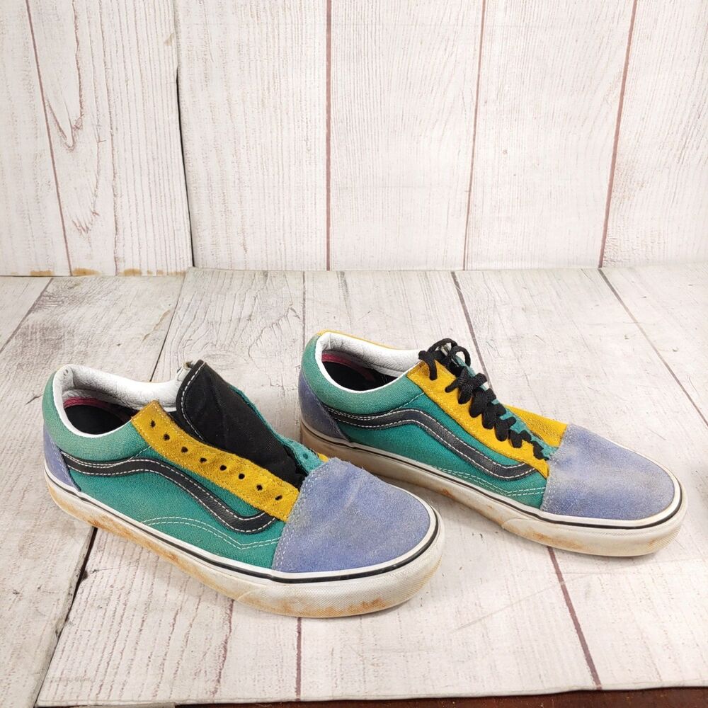Vans Men 7 Women 8.5 - Classic Old Skool Shoes - Mix n Match Yellow Green Suede - Picture 2 of 14
